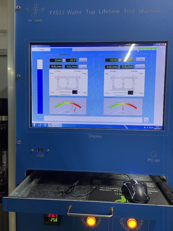 EN817 पेशेवर नल स्विच लाइफ टेस्टर, हीटिंग के साथ स्वचालित जल परिसंचरण, नल स्थायित्व मूल्यांकन के लिए 2-स्टेशन एक साथ परीक्षण