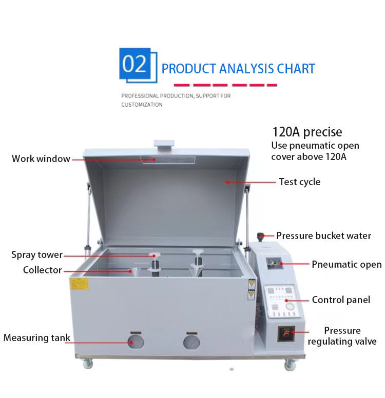 आर्थिक स्टेनलेस स्टील स्वचालित औद्योगिक नमक स्प्रे परीक्षक मशीन ASTM मानक इलेक्ट्रॉनिक्स लैब उपयोग संक्षारण परीक्षण के लिए